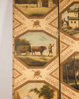 Vintage Chinese Three-Panel Painted Leather Screen, close-up detail