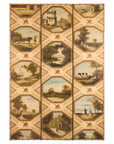 Vintage Chinese Three-Panel Painted Leather Screen, full object on a white background