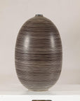Large Brown-and-Cream Linear-Decorated Artisan Ceramic Vase, alternate angle