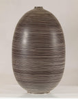 Large Brown-and-Cream Linear-Decorated Artisan Ceramic Vase, base detail