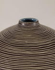 Large Brown-and-Cream Linear-Decorated Artisan Ceramic Vase, top detail