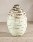 Large Cream-Glazed Artisan Ceramic Vase with Brown Bands, reverse view