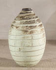 Large Cream-Glazed Artisan Ceramic Vase with Brown Bands, additional gallery view 12
