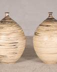 Large cream and brown glazed artisan ceramic floor vase, paired gallery view