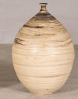 Large cream and brown glazed artisan ceramic floor vase, profile view