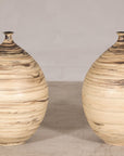Large cream and brown glazed artisan ceramic floor vase, additional profile view