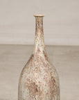 Cream and brown glazed ceramic bottle vase top view