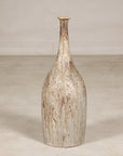 Cream and brown glazed ceramic bottle vase base view