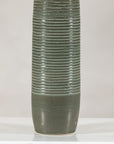 Tall Green-Glazed Artisan Ceramic Vase with Ribbed Body, close-up detail