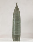 Tall Green-Glazed Artisan Ceramic Vase with Ribbed Body, base detail