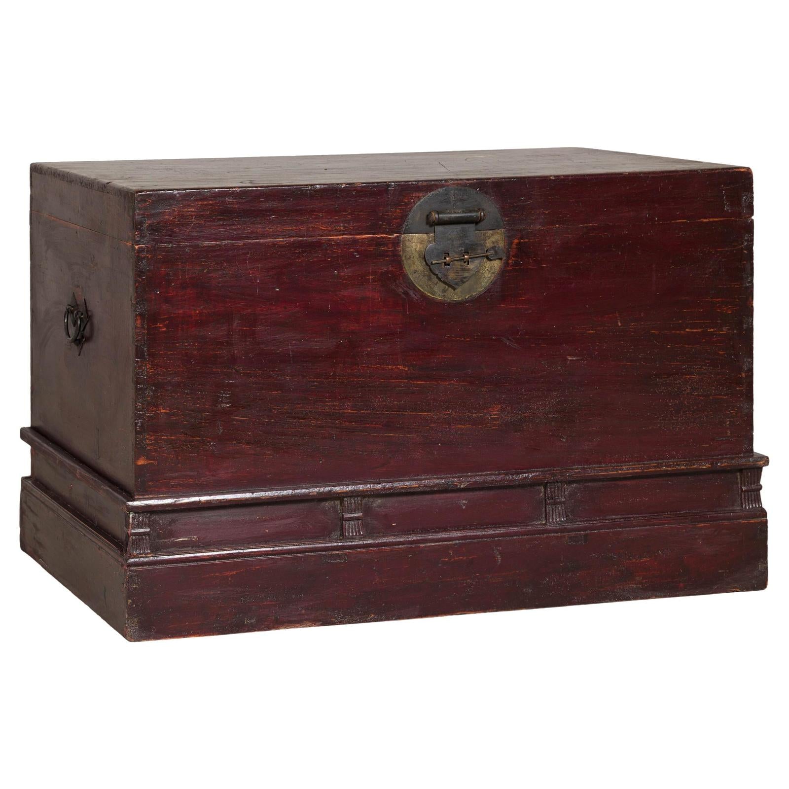 Antique Blanket Chest with Reddish-Brown Lacquer Finish | FEA Home