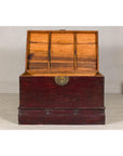 Antique Blanket Chest with Reddish-Brown Lacquer Finish