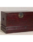 Antique Blanket Chest with Reddish-Brown Lacquer Finish