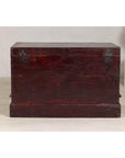 Antique Blanket Chest with Reddish-Brown Lacquer Finish