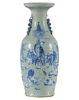 Antique Blue and White Vase with Soft Green Ground and Figural Scene-1. Asian & Chinese Furniture, Art, Antiques, Vintage Home Décor for sale at FEA Home