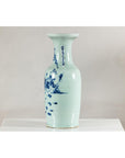Antique Chinese Blue & White Vase with Scenes and Celadon Glaze