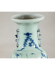 Antique Chinese Blue & White Vase with Scenes and Celadon Glaze