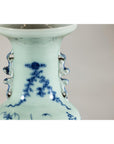 Antique Chinese Blue & White Vase with Scenes and Celadon Glaze