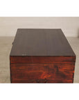 Antique Reddish Brown Lacquered Elm Trunk with Brass Lock and Raised Base