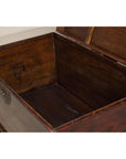 Antique Reddish Brown Lacquered Elm Trunk with Brass Lock and Raised Base