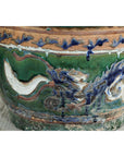 Antique Vietnamese Glazed Ceramic Plante, Green & Blue Dragon Motifs-6. Asian & Chinese Furniture, Art, Antiques, Vintage Home Décor for sale at FEA Home