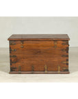 Antique Wooden Trunk with Ornamental Metalwork and Brass Hardware