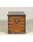 Antique Wooden Trunk with Ornamental Metalwork and Brass Hardware