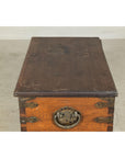 Antique Wooden Trunk with Ornamental Metalwork and Brass Hardware