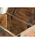 Antique Wooden Trunk with Ornamental Metalwork and Brass Hardware