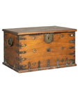 Antique Wooden Trunk with Ornamental Metalwork and Brass Hardware