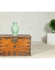 Antique Wooden Trunk with Ornamental Metalwork and Brass Hardware