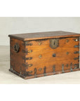 Antique Wooden Trunk with Ornamental Metalwork and Brass Hardware