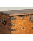 Antique Wooden Trunk with Ornamental Metalwork and Brass Hardware