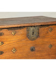 Antique Wooden Trunk with Ornamental Metalwork and Brass Hardware