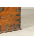 Antique Wooden Trunk with Ornamental Metalwork and Brass Hardware