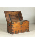 Antique Wooden Trunk with Ornamental Metalwork and Brass Hardware