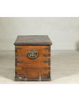 Antique Wooden Trunk with Ornamental Metalwork and Brass Hardware