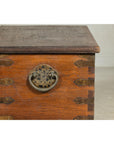 Antique Wooden Trunk with Ornamental Metalwork and Brass Hardware