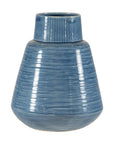 Artisan Blue-Glazed Ceramic Vase with Tapering Form