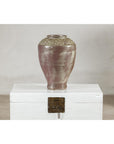 Artisan Ceramic Vase with Silvered Mauve Glaze and Textured Rim-3. Asian & Chinese Furniture, Art, Antiques, Vintage Home Décor for sale at FEA Home