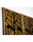 Black and Gold Four-Panel Screen Divider with Repeating Floral Motif-14. Asian & Chinese Furniture, Art, Antiques, Vintage Home Décor for sale at FEA Home