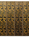 Black and Gold Four-Panel Screen Divider with Repeating Floral Motif-1. Asian & Chinese Furniture, Art, Antiques, Vintage Home Décor for sale at FEA Home