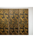 Black and Gold Four-Panel Screen Divider with Repeating Floral Motif-4. Asian & Chinese Furniture, Art, Antiques, Vintage Home Décor for sale at FEA Home