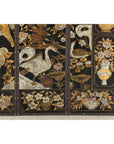 Black and Gold Four-Panel Screen with Cranes, Blossoms, and Nailhead Detail-10. Asian & Chinese Furniture, Art, Antiques, Vintage Home Décor for sale at FEA Home
