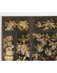 Black and Gold Four-Panel Screen with Cranes, Blossoms, and Nailhead Detail-11. Asian & Chinese Furniture, Art, Antiques, Vintage Home Décor for sale at FEA Home