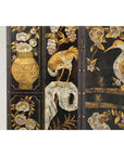 Black and Gold Four-Panel Screen with Cranes, Blossoms, and Nailhead Detail-13. Asian & Chinese Furniture, Art, Antiques, Vintage Home Décor for sale at FEA Home