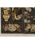 Black and Gold Four-Panel Screen with Cranes, Blossoms, and Nailhead Detail-14. Asian & Chinese Furniture, Art, Antiques, Vintage Home Décor for sale at FEA Home