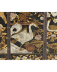 Black and Gold Four-Panel Screen with Cranes, Blossoms, and Nailhead Detail-15. Asian & Chinese Furniture, Art, Antiques, Vintage Home Décor for sale at FEA Home