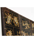 Black and Gold Four-Panel Screen with Cranes, Blossoms, and Nailhead Detail-18. Asian & Chinese Furniture, Art, Antiques, Vintage Home Décor for sale at FEA Home