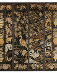 Black and Gold Four-Panel Screen with Cranes, Blossoms, and Nailhead Detail-1. Asian & Chinese Furniture, Art, Antiques, Vintage Home Décor for sale at FEA Home